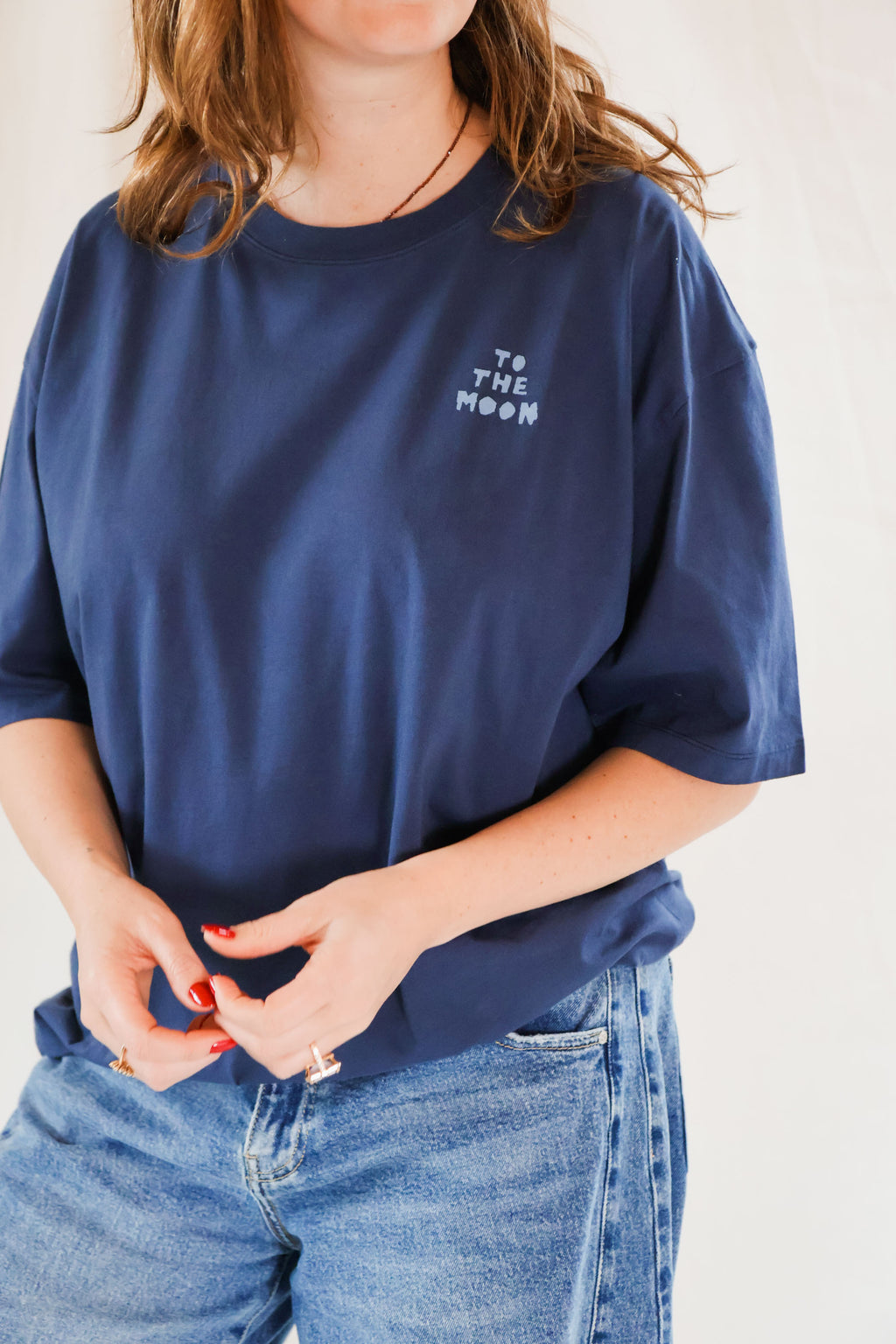 ink blue TO THE MOON loose fit t-shirt