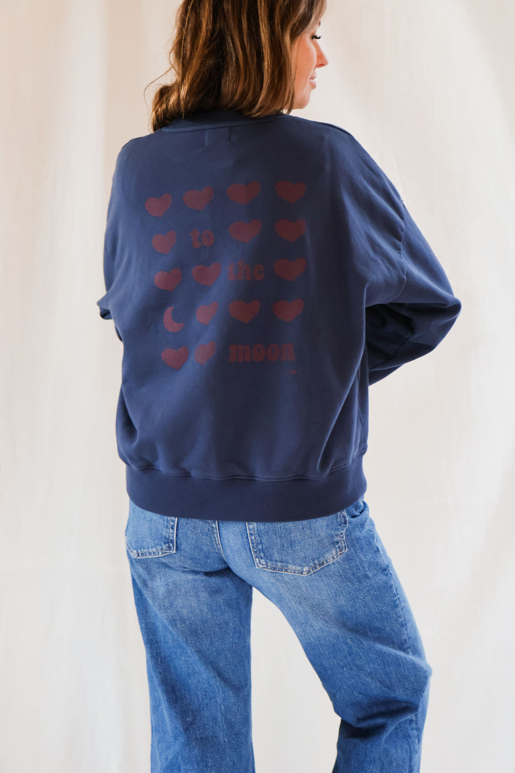 ink blue TO THE MOON HEARTS loose fit sweatshirt
