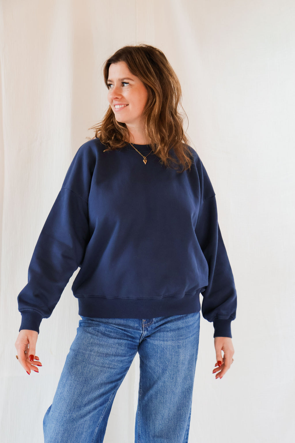 ink blue TO THE MOON HEARTS loose fit sweatshirt