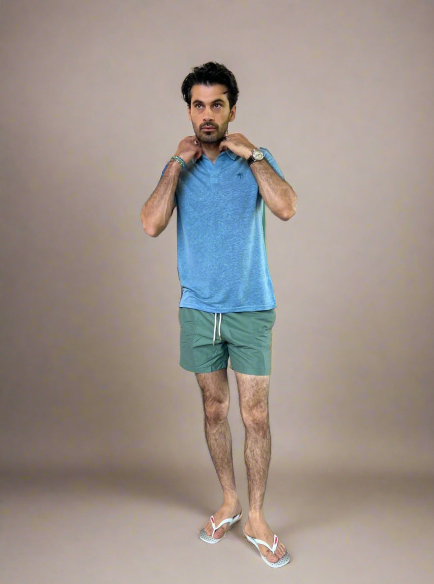 linen polo BLUE PALMTREE