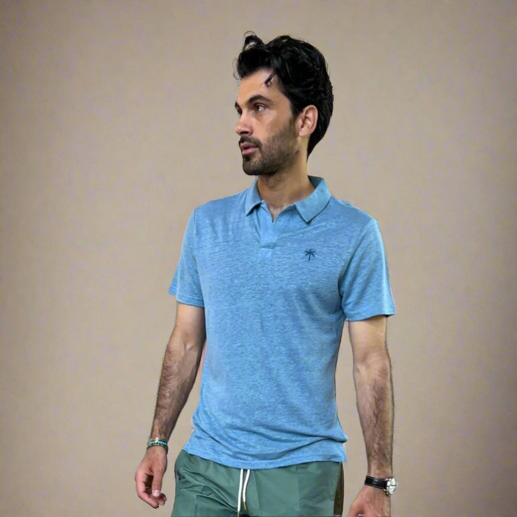 linen polo BLUE PALMTREE
