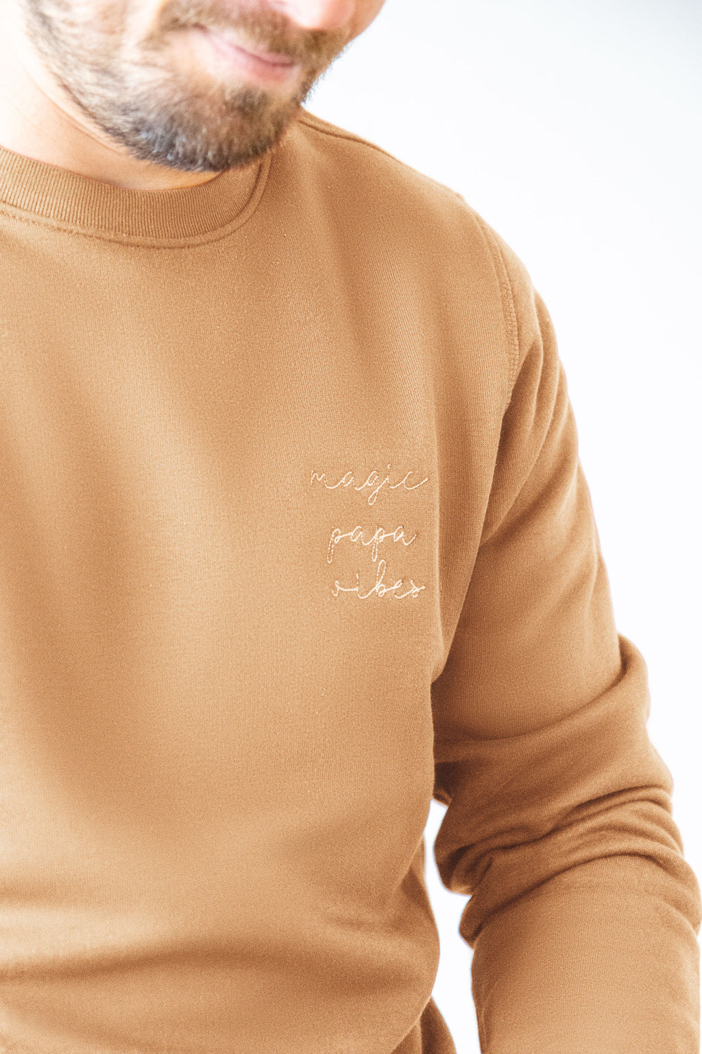 Latte papa  magic papa vibes sweatshirt with embroidered text for dads 