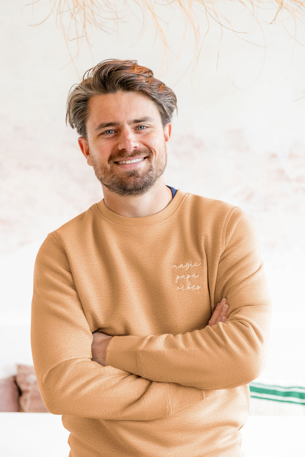 Latte papa  magic papa vibes sweatshirt with embroidered text for dads 