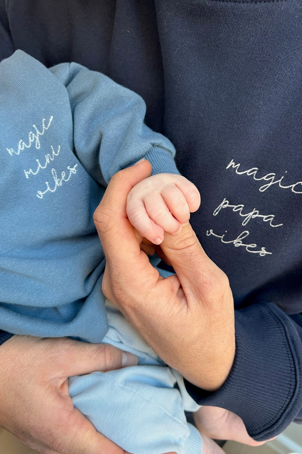 blue magic papa vibes sweatshirt with embroidered text for dads 