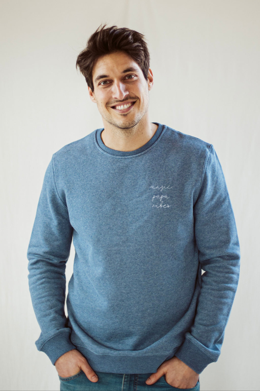 ocean blue magic papa vibes sweatshirt with embroidered text for dads 