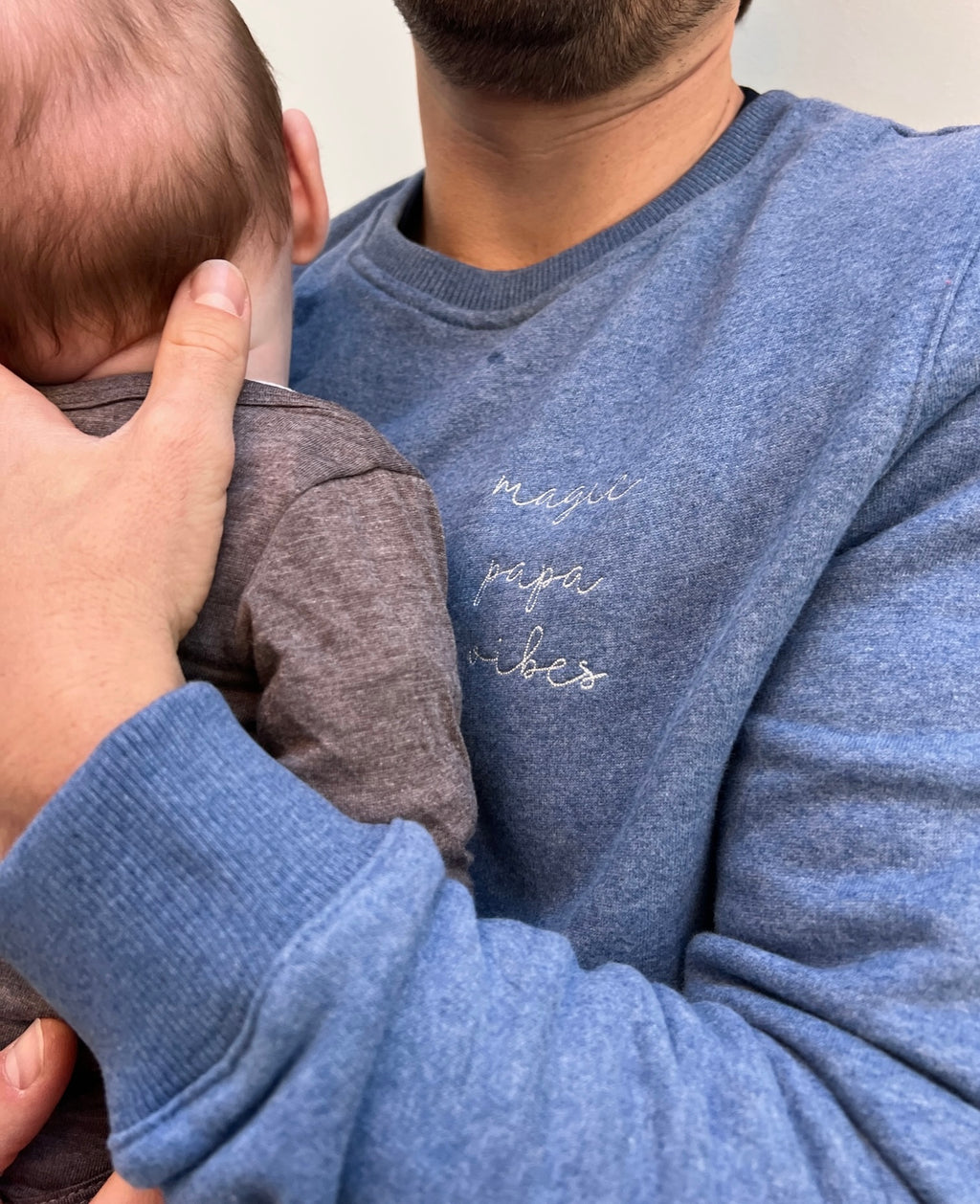 ocean blue magic papa vibes sweatshirt with embroidered text for dads 