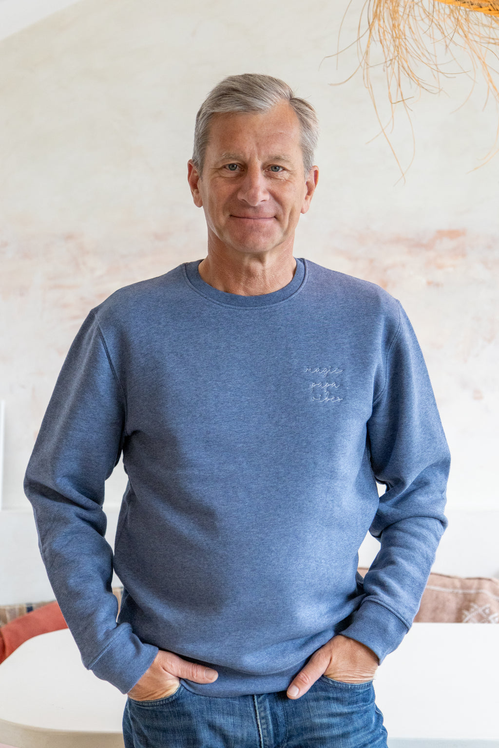 ocean blue magic papa vibes sweatshirt with embroidered text for dads 