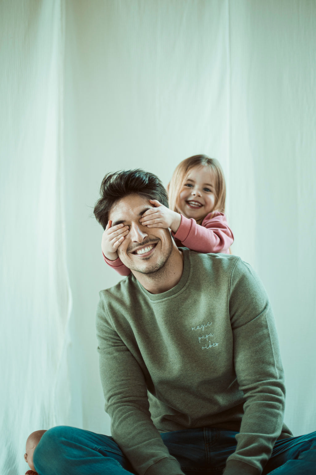 olive green magic papa vibes sweatshirt with embroidered text for dads 