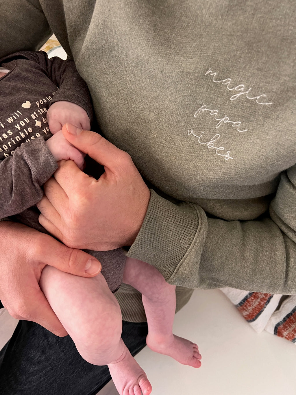 olive green magic papa vibes sweatshirt with embroidered text for dads 