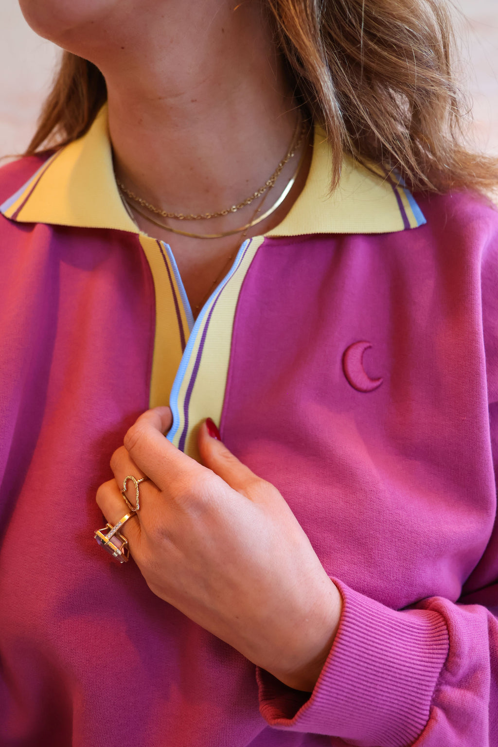 berry pink MOON sweatshirt polo
