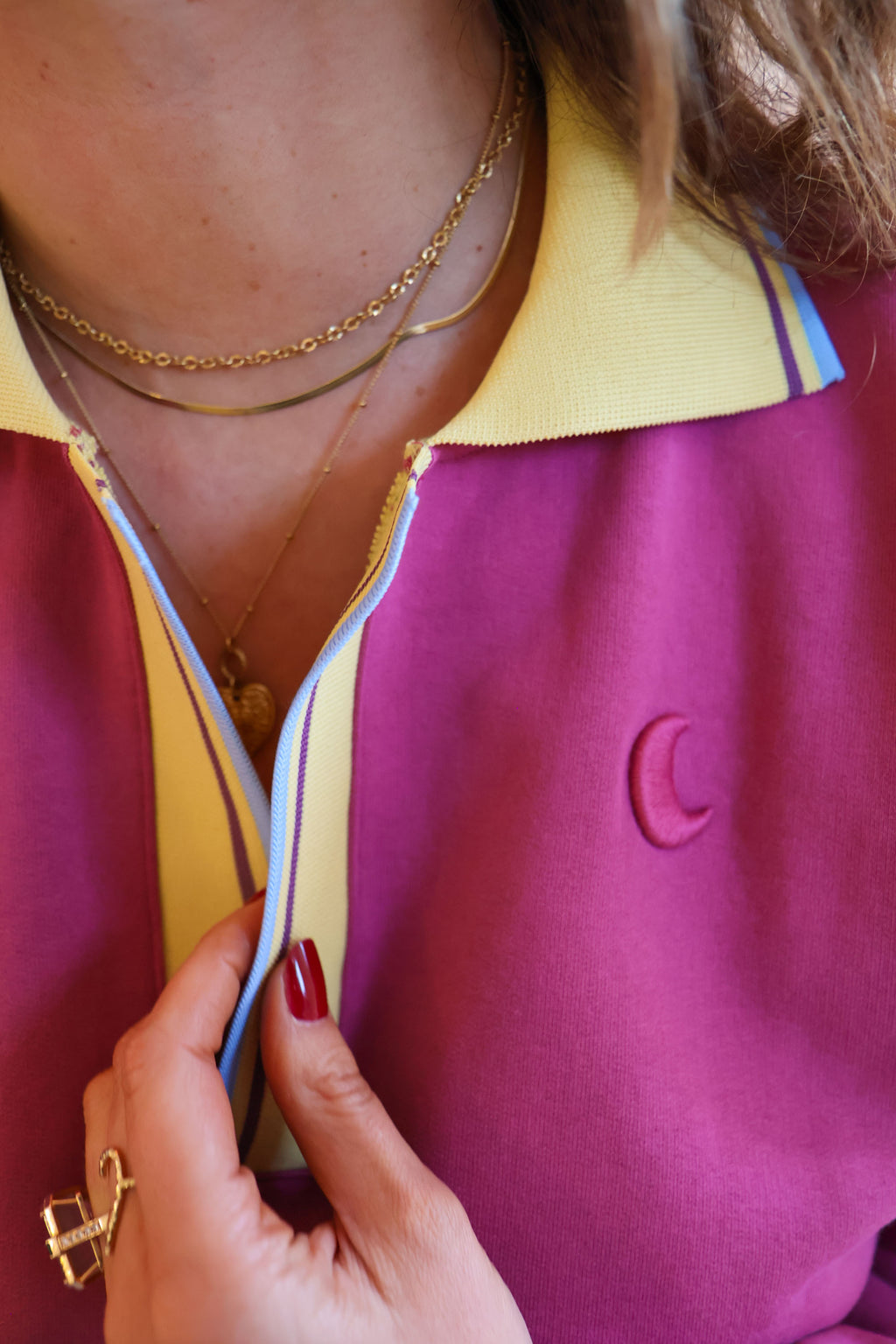 berry pink MOON sweatshirt polo