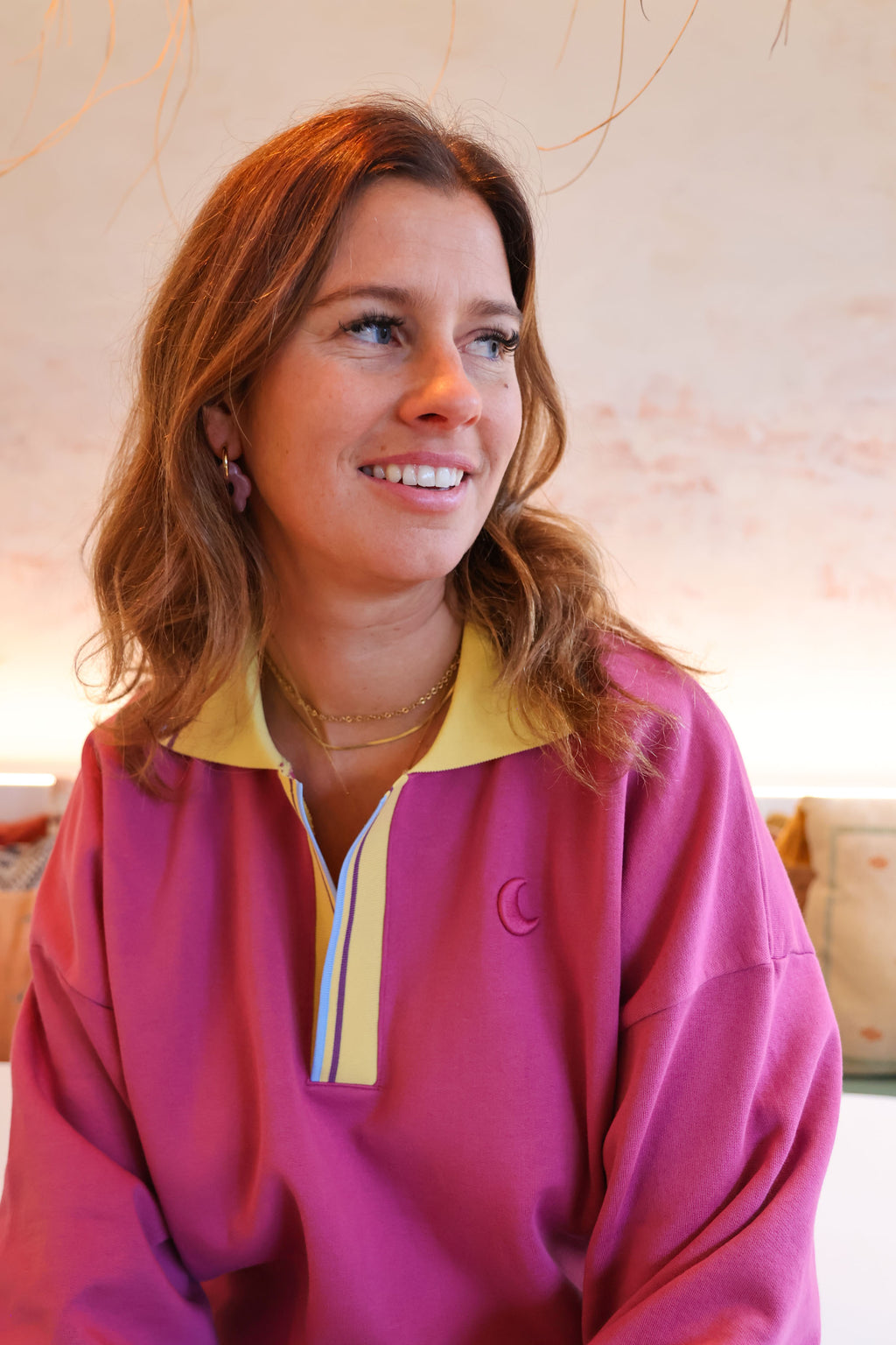 berry pink MOON sweatshirt polo