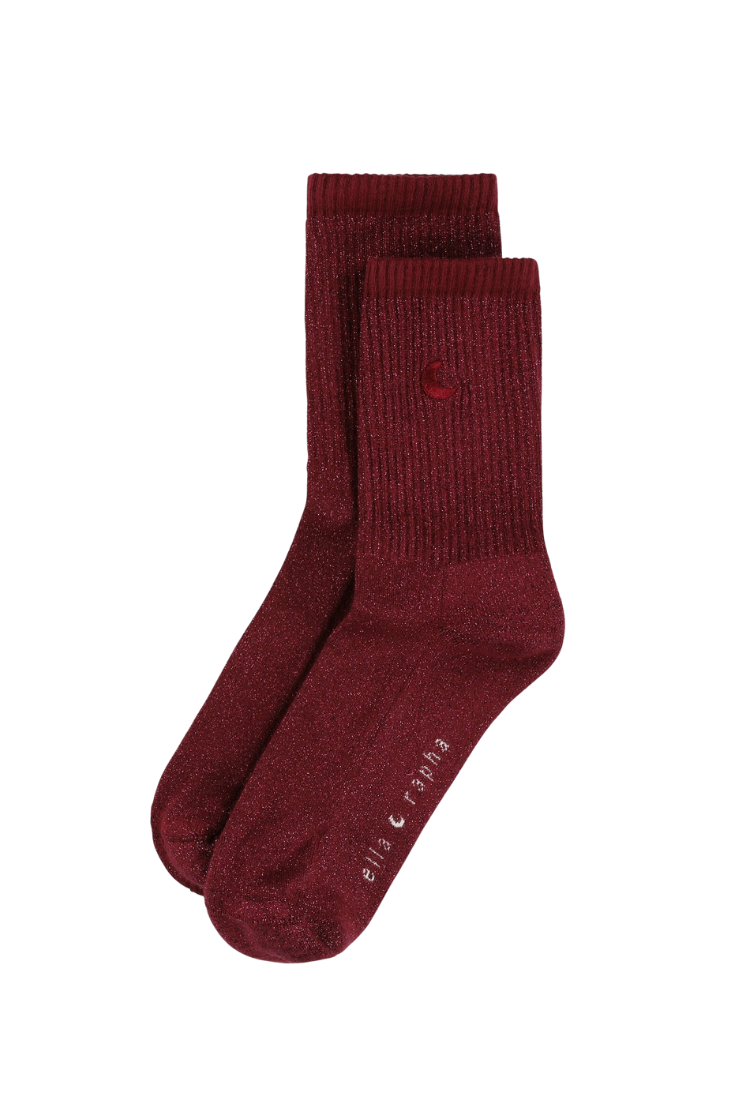 burgundy MOON glitter socks