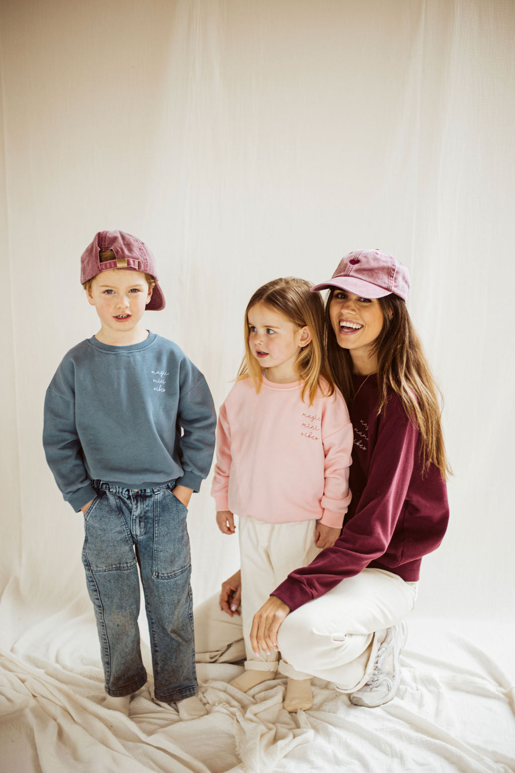 Burgundy magic mama vibes sweatshirt with embroidered text for moms 