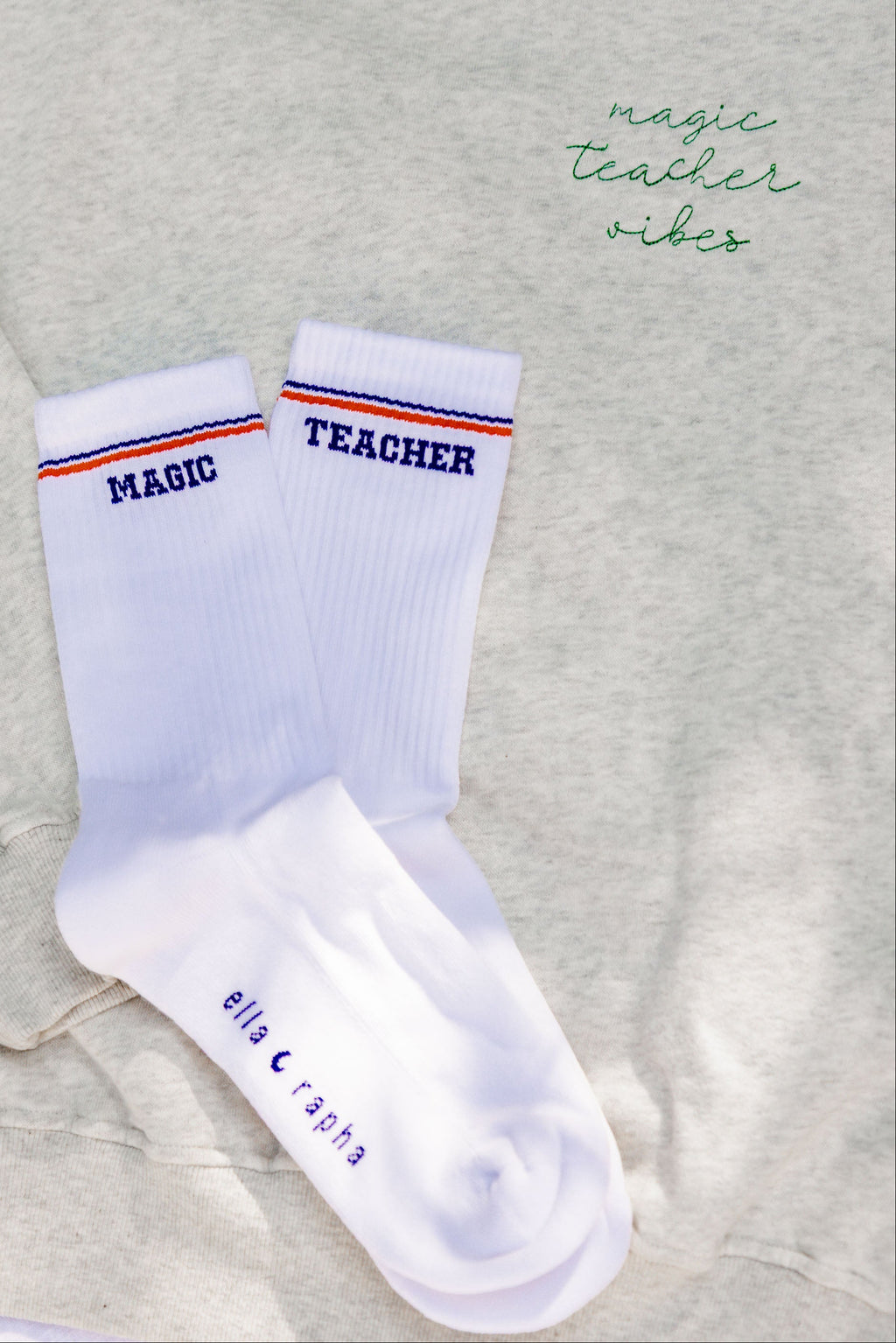 white MAGIC TEACHER socks