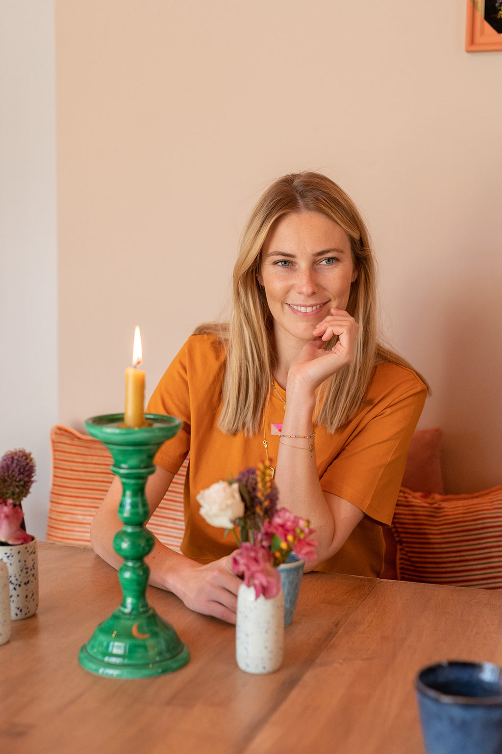 green TO THE MOON CANDLE HOLDER