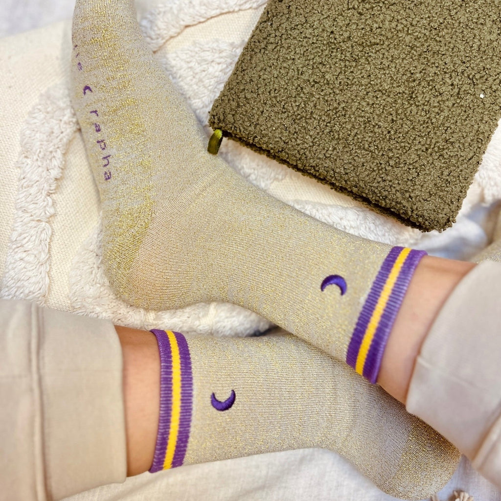 gold MOON glitter socks