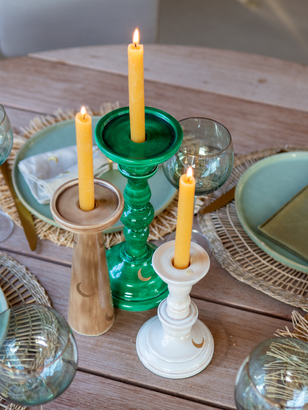 green TO THE MOON CANDLE HOLDER