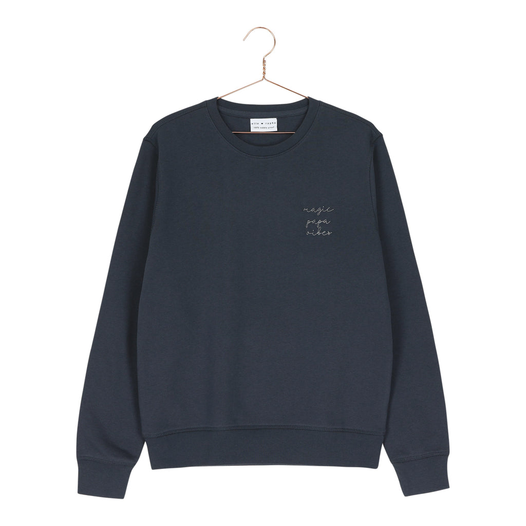 Graphite grey magic papa vibes sweatshirt with embroidered text for dads
