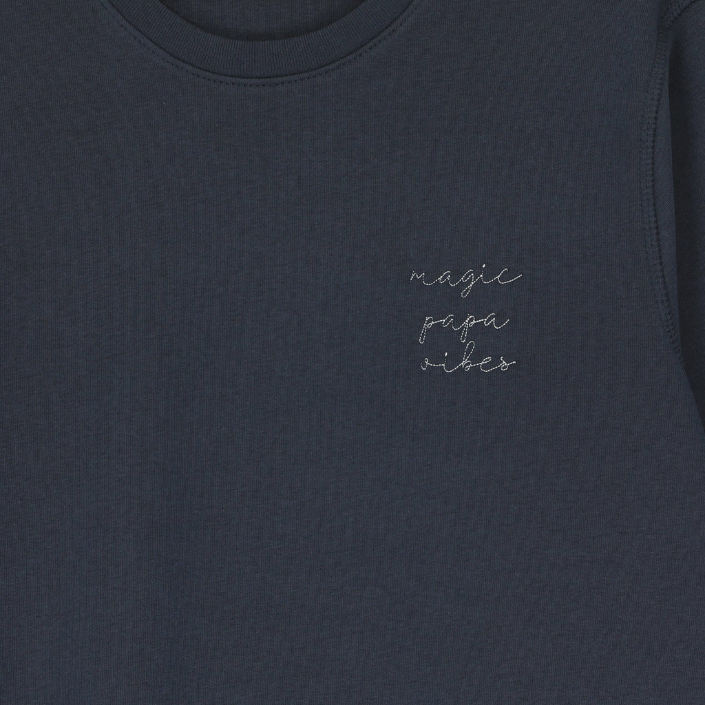 Graphite grey magic papa vibes sweatshirt with embroidered text for dads