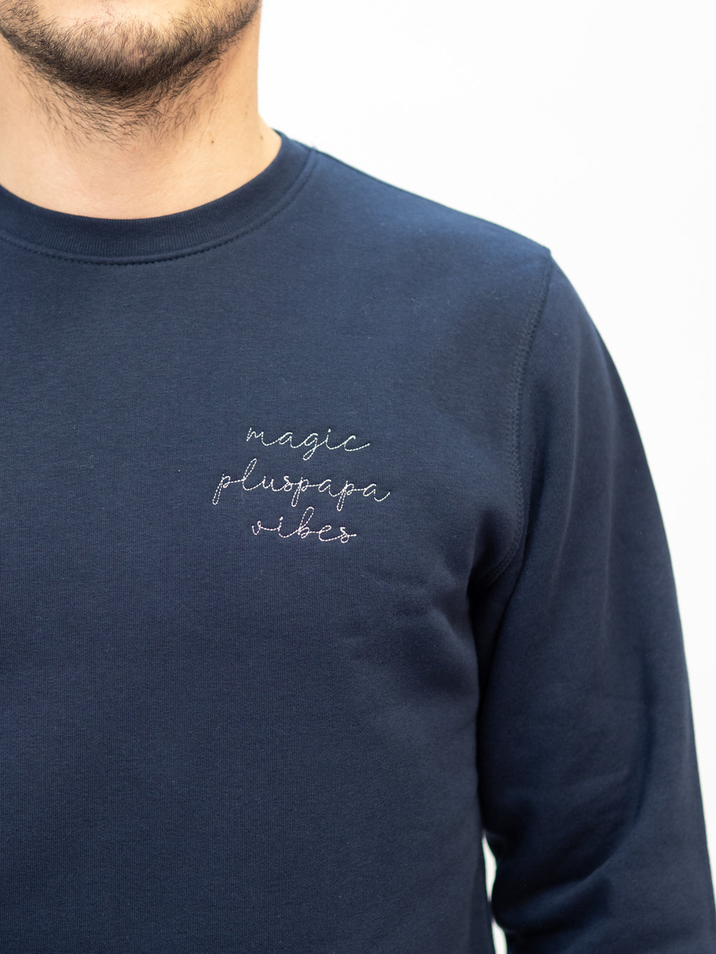 Midnight blue plus magic papa vibes sweatshirt with embroidered text for dads