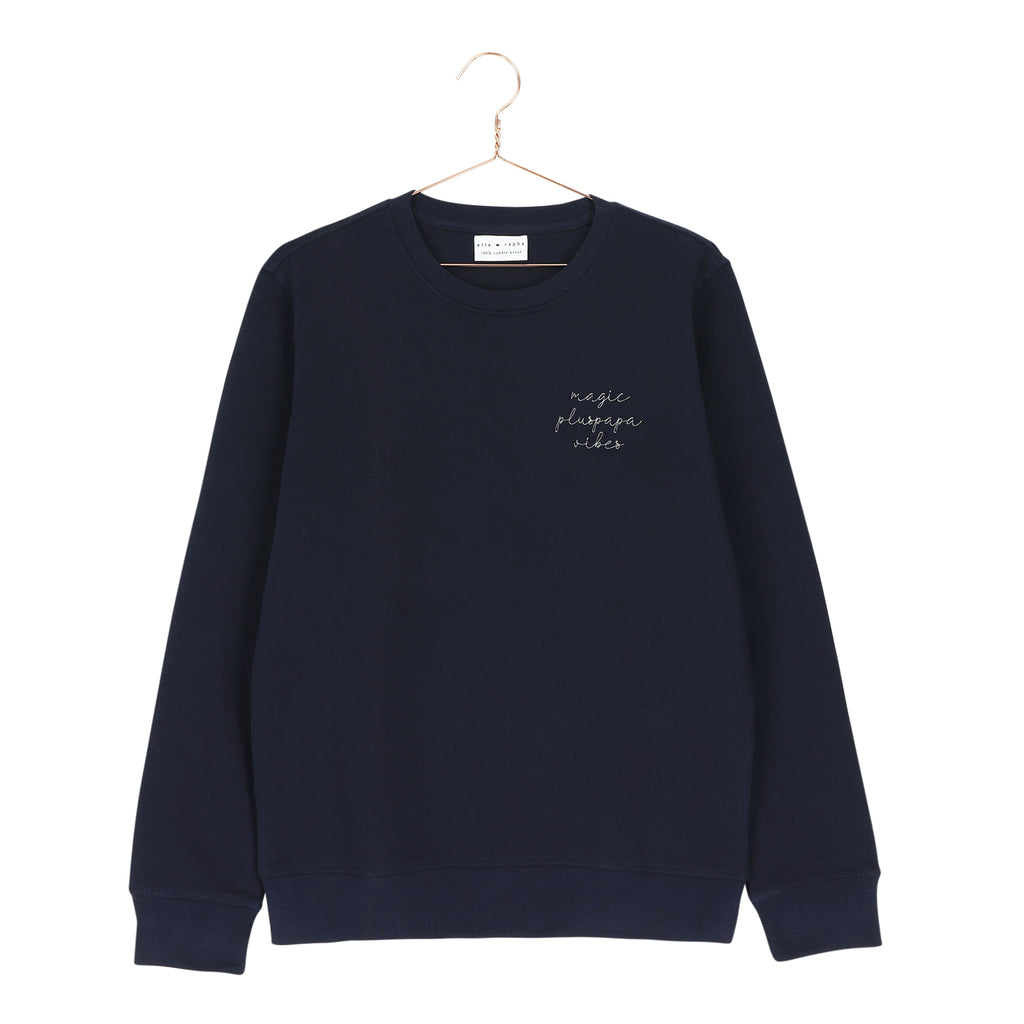 Midnight blue plus magic papa vibes sweatshirt with embroidered text for dads