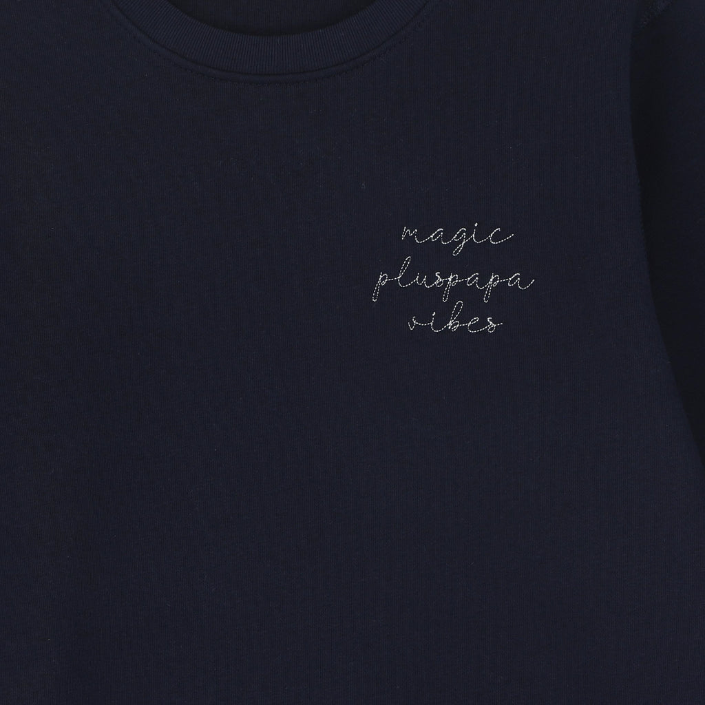 Midnight blue plus magic papa vibes sweatshirt with embroidered text for dads