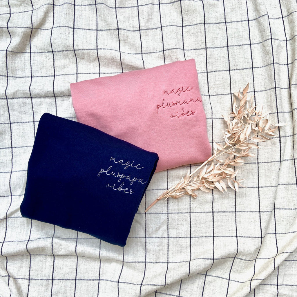 Midnight blue plus magic papa vibes sweatshirt with embroidered text for dads