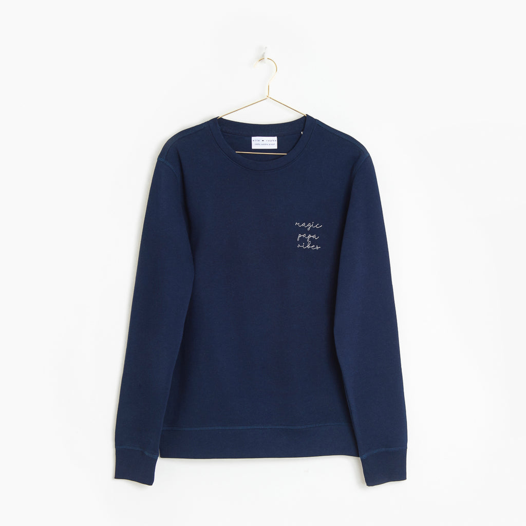 blue magic papa vibes sweatshirt with embroidered text for dads 